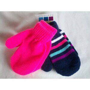 Healthtex Hot Pink Navy Blue Toddler Infant Baby Mittens Striped Winter Gloves